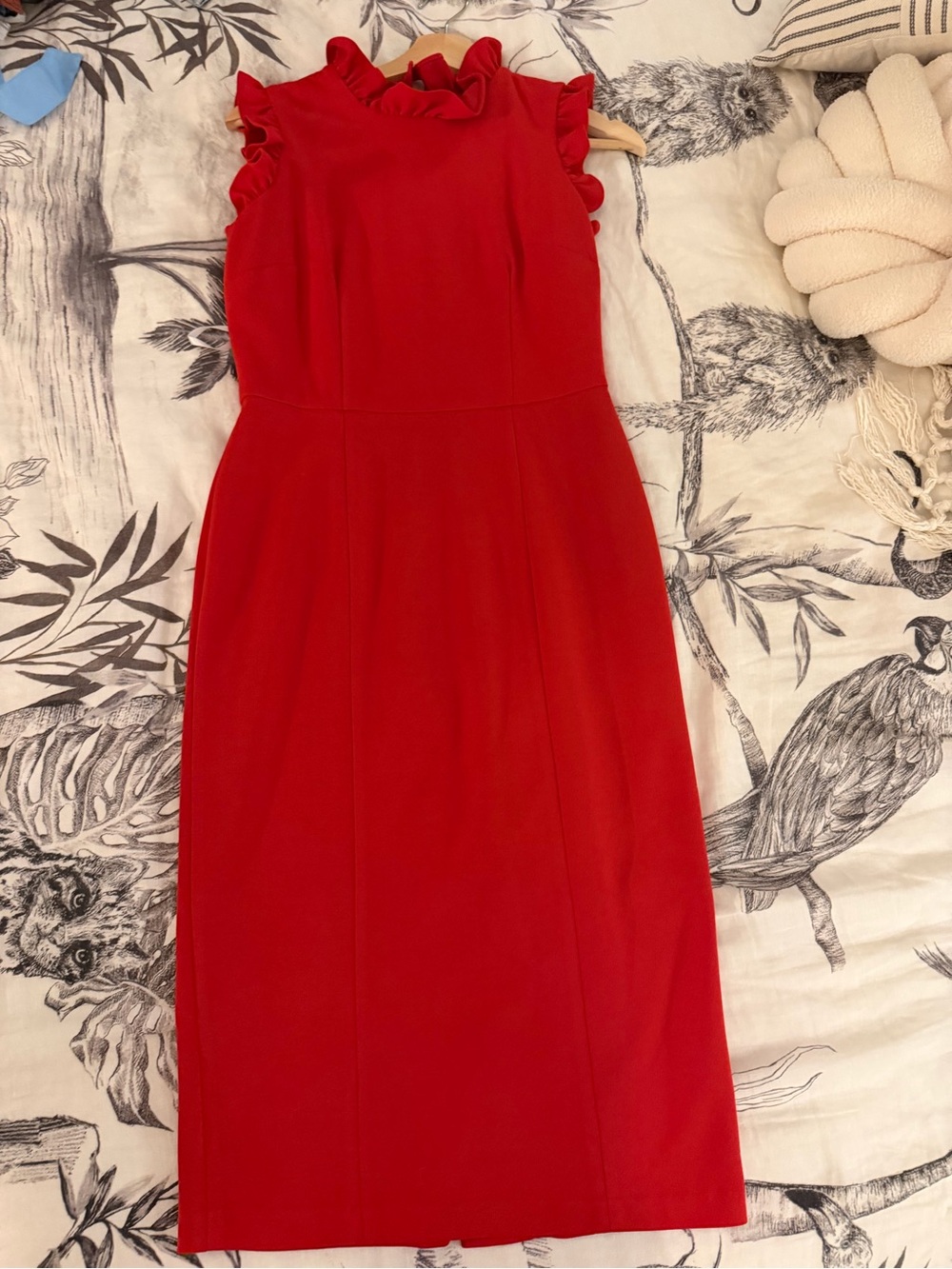 Red Ruffle Neck Sleeveless Sheath Dress